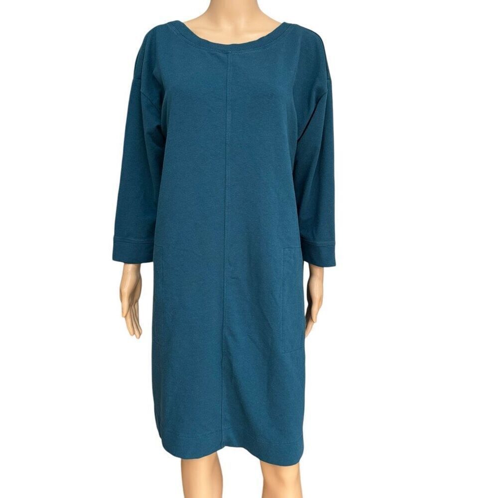 J Jill Fit Dress Pockets Teal Sweatshirt Shift Criss Cross Back Comfort size L